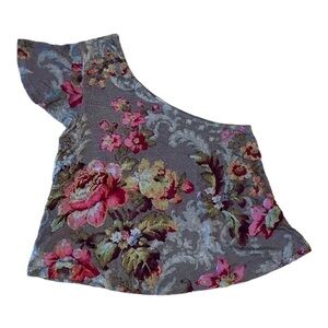 BP Womens Size XXS Gray Floral Rose One Shoulder Top Blouse Cottagecore NWOT